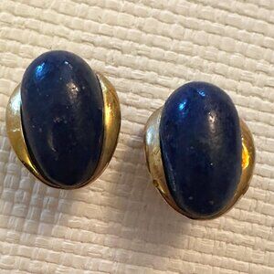 Vintage unsigned gold tone and blue earrings